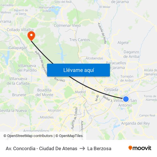 Av. Concordia - Ciudad De Atenas to La Berzosa map