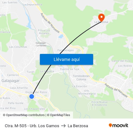 Ctra. M-505 - Urb. Los Gamos to La Berzosa map
