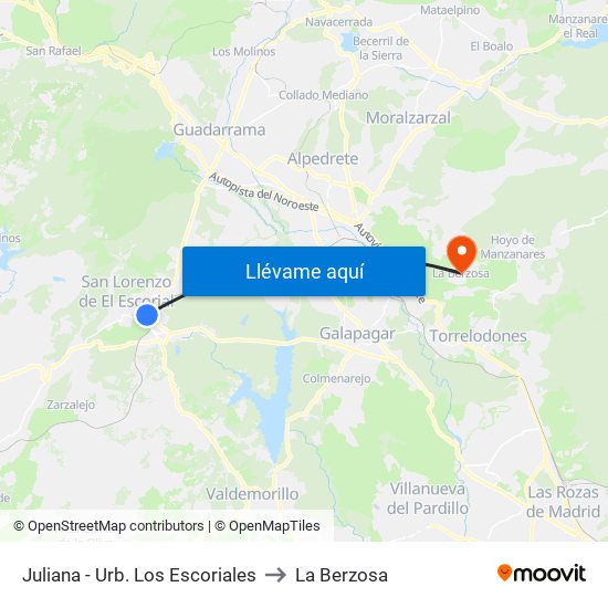 Juliana - Urb. Los Escoriales to La Berzosa map