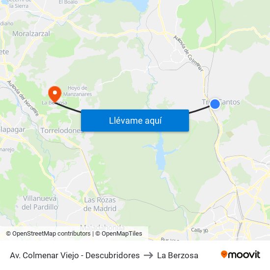 Av. Colmenar Viejo - Descubridores to La Berzosa map