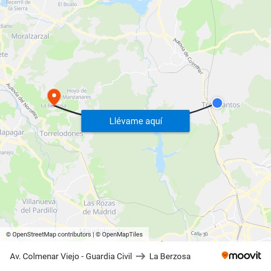 Av. Colmenar Viejo - Guardia Civil to La Berzosa map
