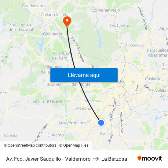 Av. Fco. Javier Sauquillo - Valdemoro to La Berzosa map