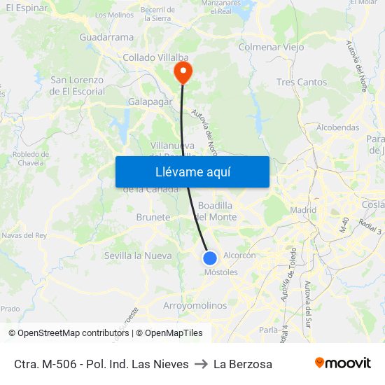 Ctra. M-506 - Pol. Ind. Las Nieves to La Berzosa map