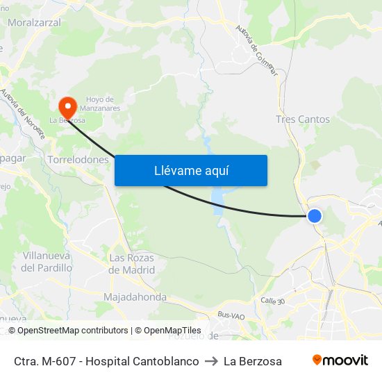 Ctra. M-607 - Hospital Cantoblanco to La Berzosa map