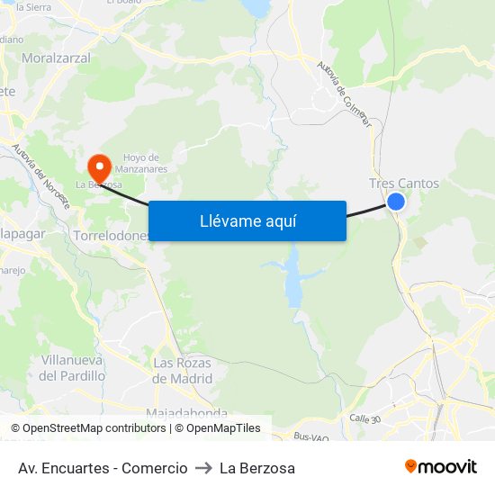 Av. Encuartes - Comercio to La Berzosa map