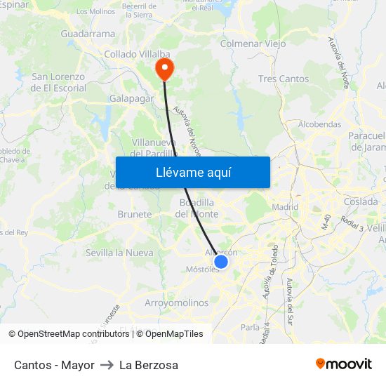 Cantos - Mayor to La Berzosa map