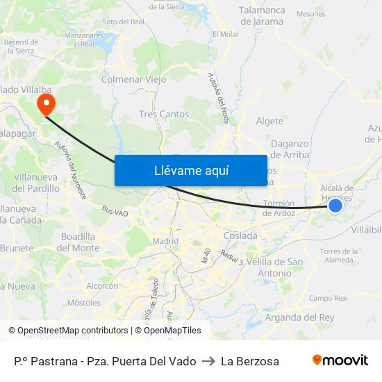 P.º Pastrana - Pza. Puerta Del Vado to La Berzosa map