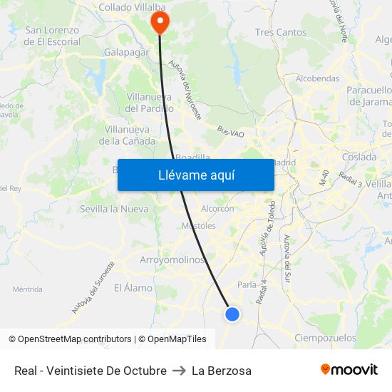 Real - Veintisiete De Octubre to La Berzosa map