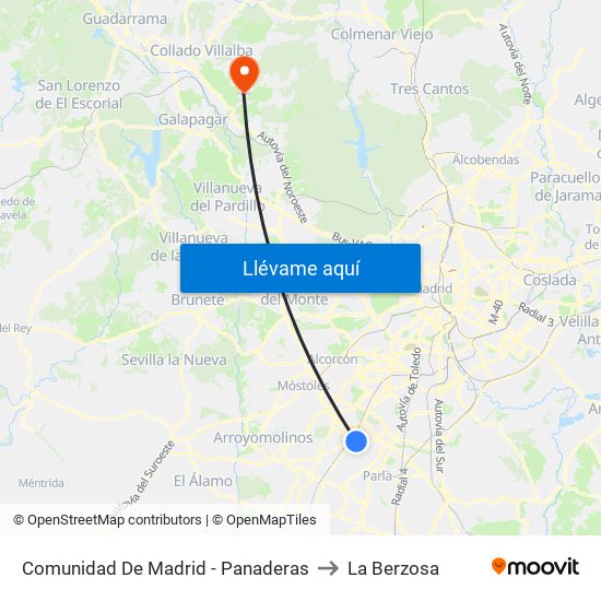 Comunidad De Madrid - Panaderas to La Berzosa map