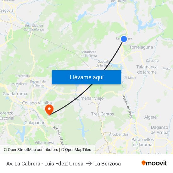 Av. La Cabrera - Luis Fdez. Urosa to La Berzosa map