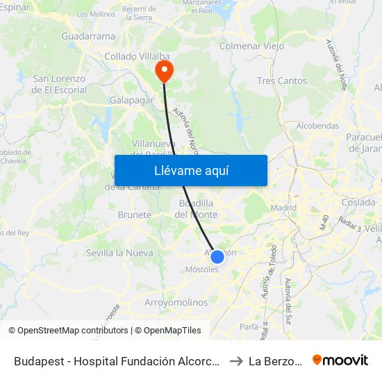 Budapest - Hospital Fundación Alcorcón to La Berzosa map