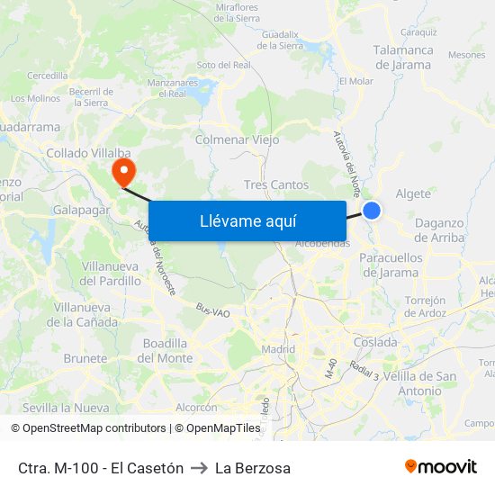 Ctra. M-100 - El Casetón to La Berzosa map
