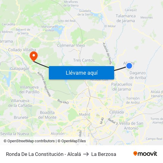 Ronda De La Constitución - Alcalá to La Berzosa map