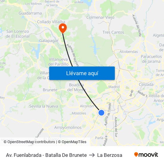 Av. Fuenlabrada - Batalla De Brunete to La Berzosa map