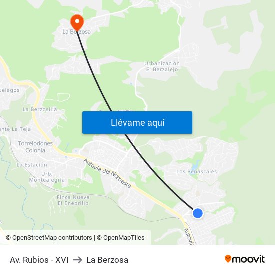 Av. Rubios - XVI to La Berzosa map