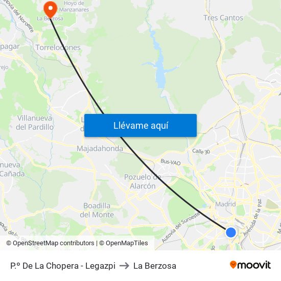 P.º De La Chopera - Legazpi to La Berzosa map