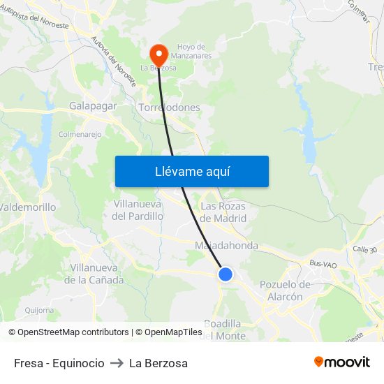 Fresa - Equinocio to La Berzosa map