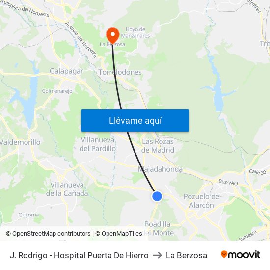 J. Rodrigo - Hospital Puerta De Hierro to La Berzosa map