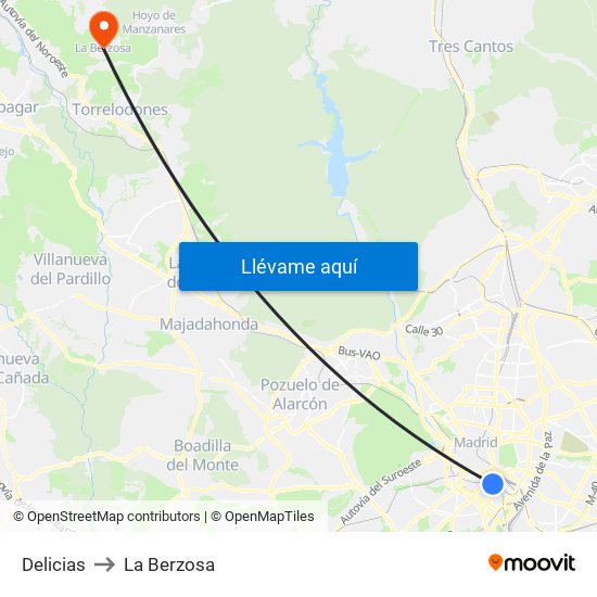 Delicias to La Berzosa map