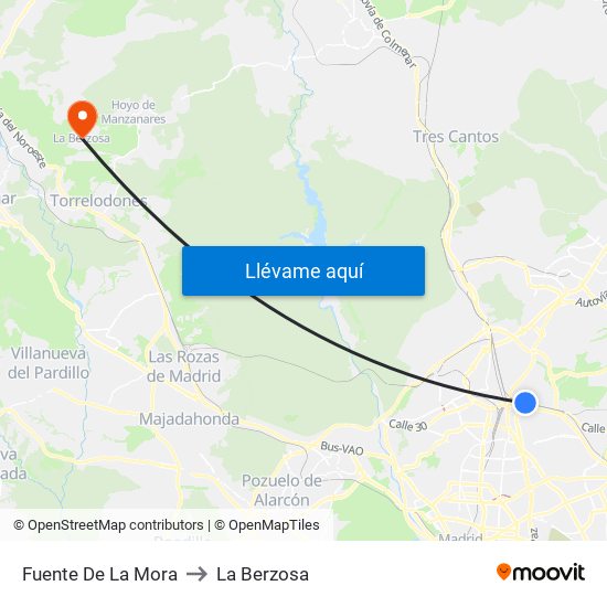 Fuente De La Mora to La Berzosa map