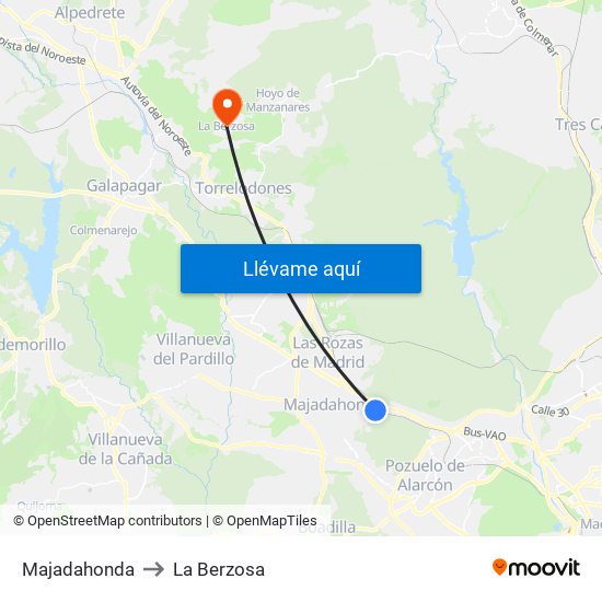 Majadahonda to La Berzosa map