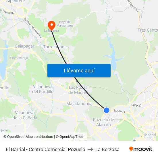 El Barrial - Centro Comercial Pozuelo to La Berzosa map