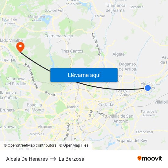 Alcalá De Henares to La Berzosa map