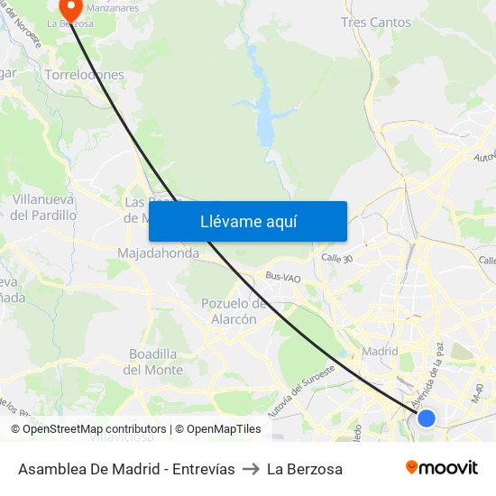 Asamblea De Madrid - Entrevías to La Berzosa map