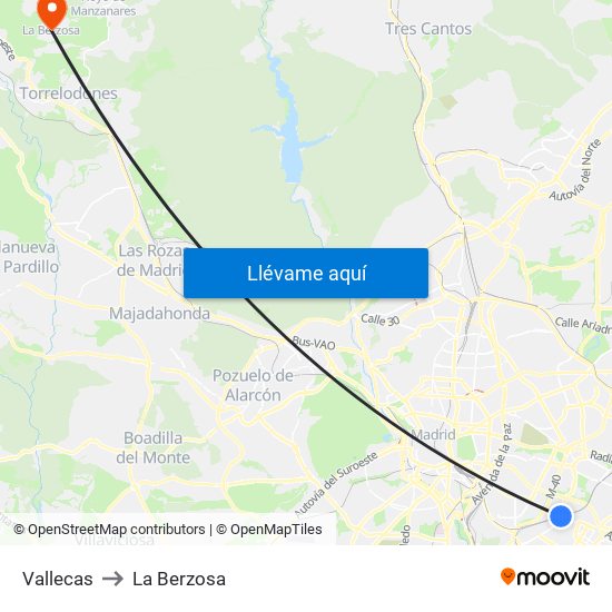 Vallecas to La Berzosa map