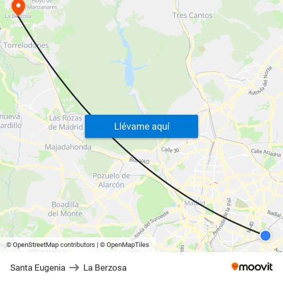 Santa Eugenia to La Berzosa map