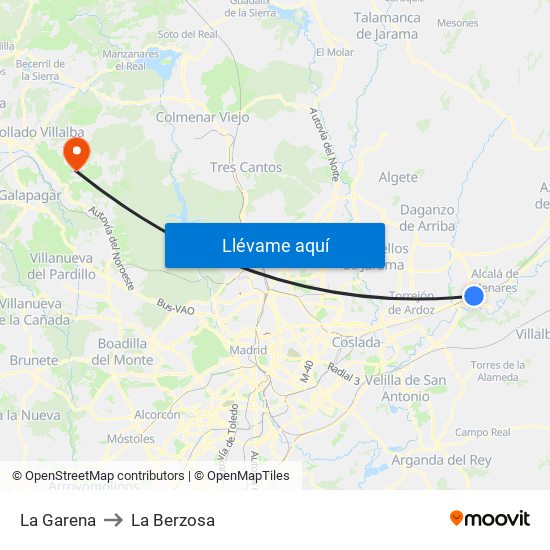 La Garena to La Berzosa map