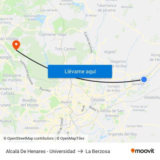 Alcalá De Henares - Universidad to La Berzosa map