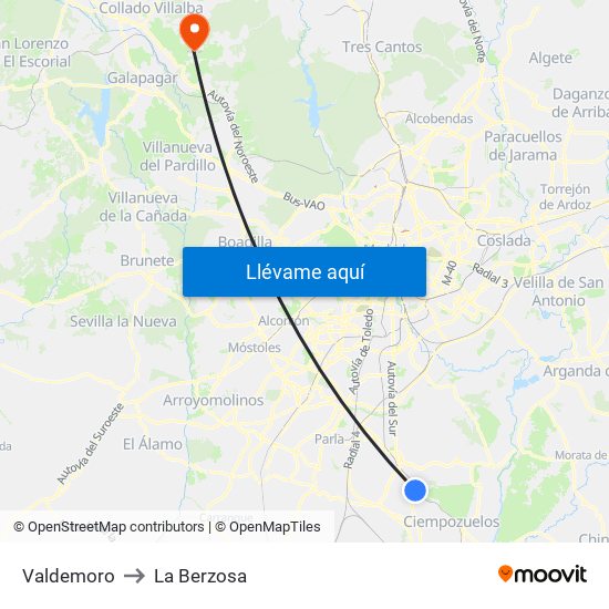 Valdemoro to La Berzosa map