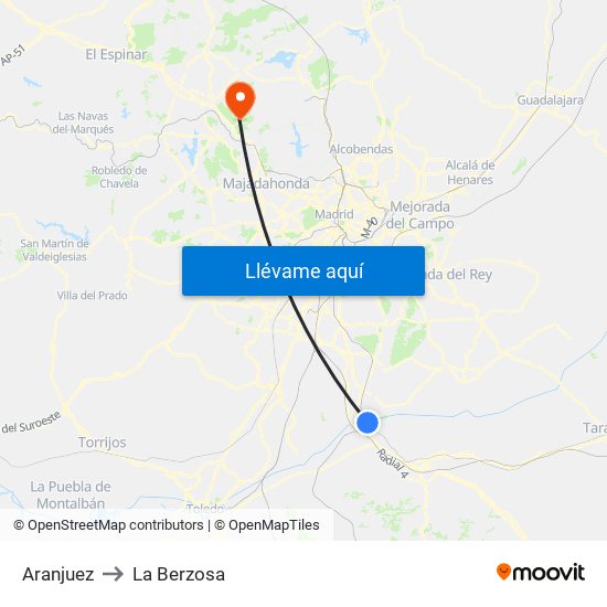 Aranjuez to La Berzosa map