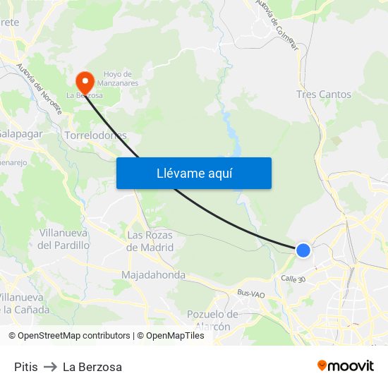 Pitis to La Berzosa map