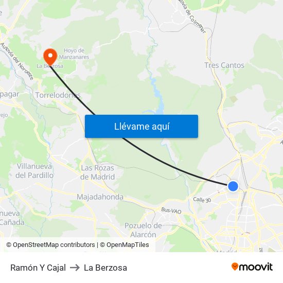 Ramón Y Cajal to La Berzosa map