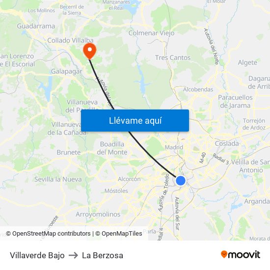 Villaverde Bajo to La Berzosa map