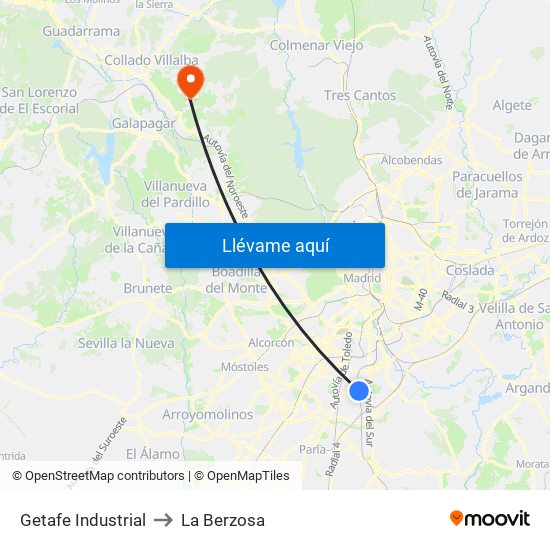 Getafe Industrial to La Berzosa map