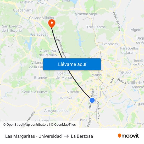 Las Margaritas - Universidad to La Berzosa map