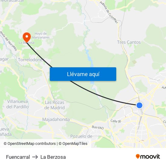 Fuencarral to La Berzosa map