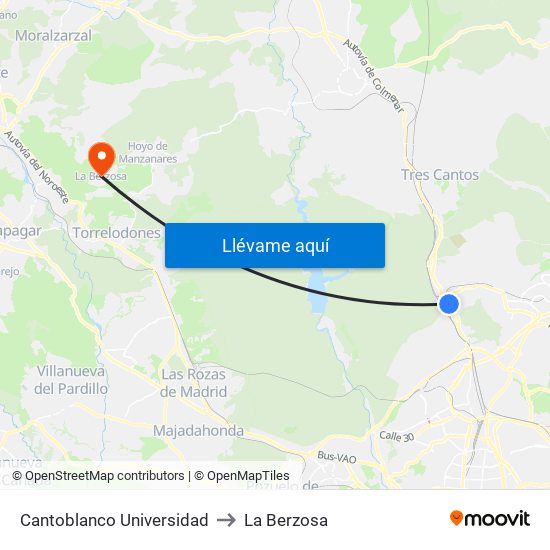 Cantoblanco Universidad to La Berzosa map
