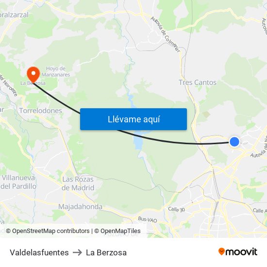 Valdelasfuentes to La Berzosa map