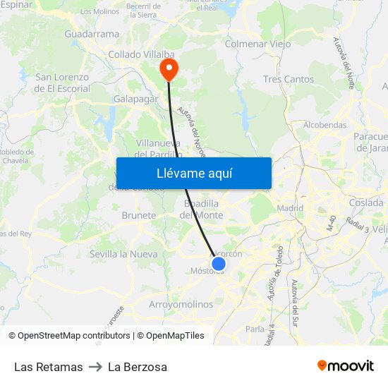 Las Retamas to La Berzosa map