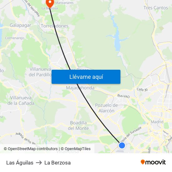 Las Águilas to La Berzosa map