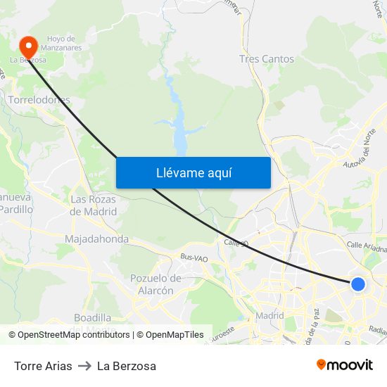 Torre Arias to La Berzosa map
