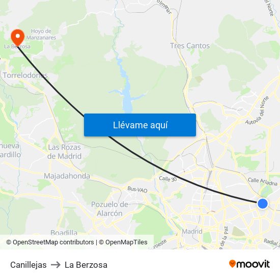 Canillejas to La Berzosa map