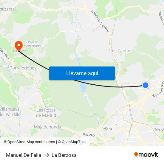 Manuel De Falla to La Berzosa map