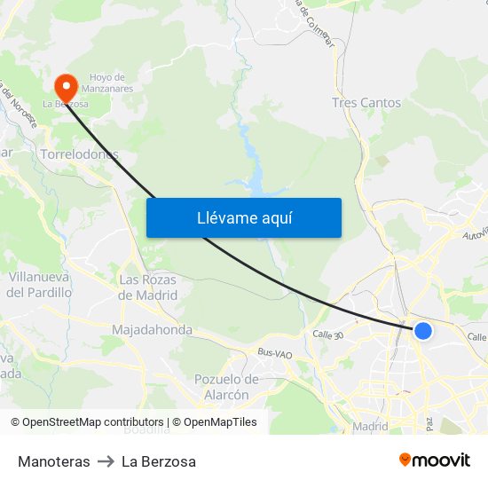 Manoteras to La Berzosa map