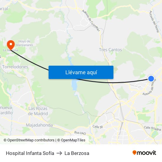 Hospital Infanta Sofía to La Berzosa map