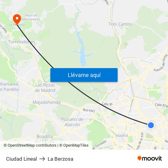 Ciudad Lineal to La Berzosa map